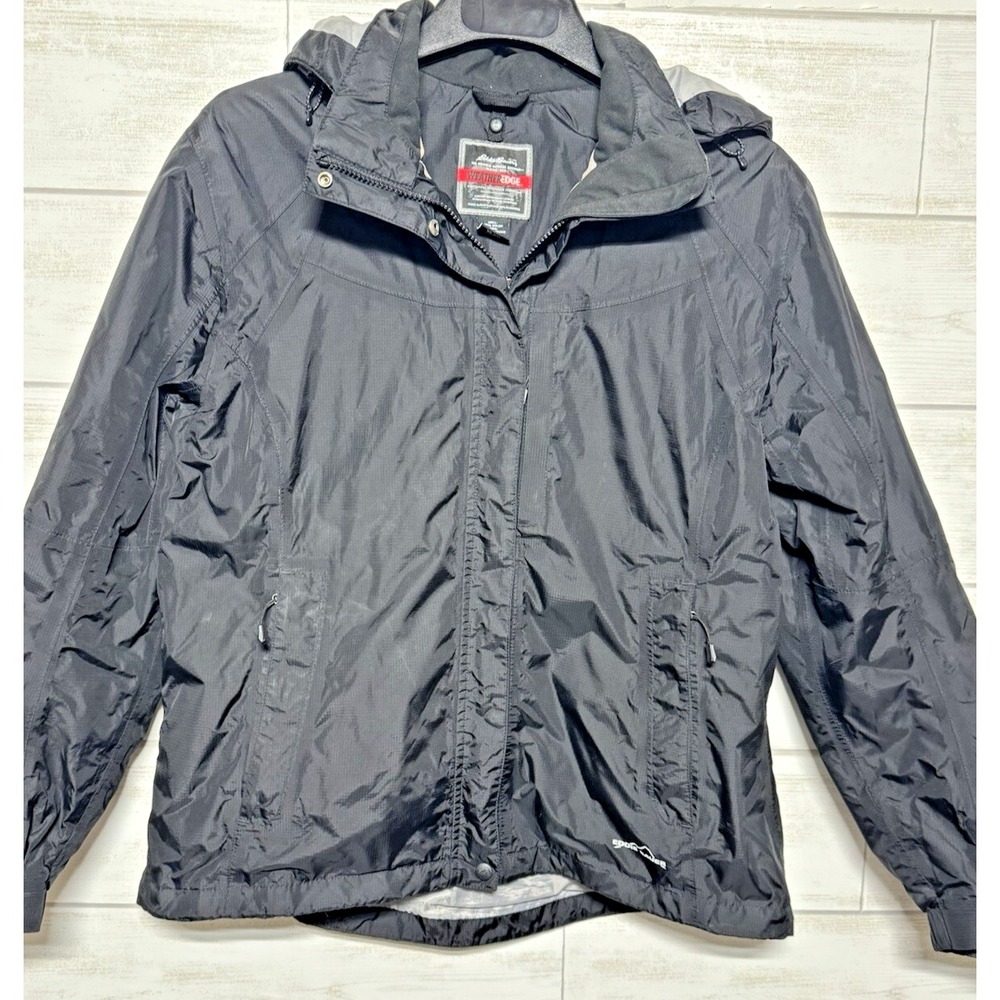 Eddie Bauer Womens XL Blk Weather Edge Jacket Removable hood Lightweight Hiking